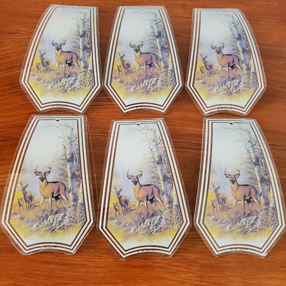 OK LIGHTING Touch Lamp Glass Panel Replacement Panes (6) Deer Buck Doe Fawn